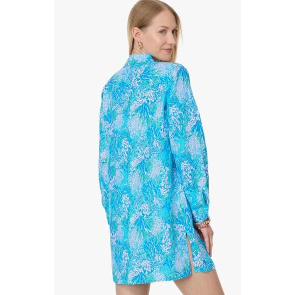 Lilly Pulitzer Sea View Swim Cover-Up M Blue Las Olas Aqua Strong Current NWT - Picture 3 of 12